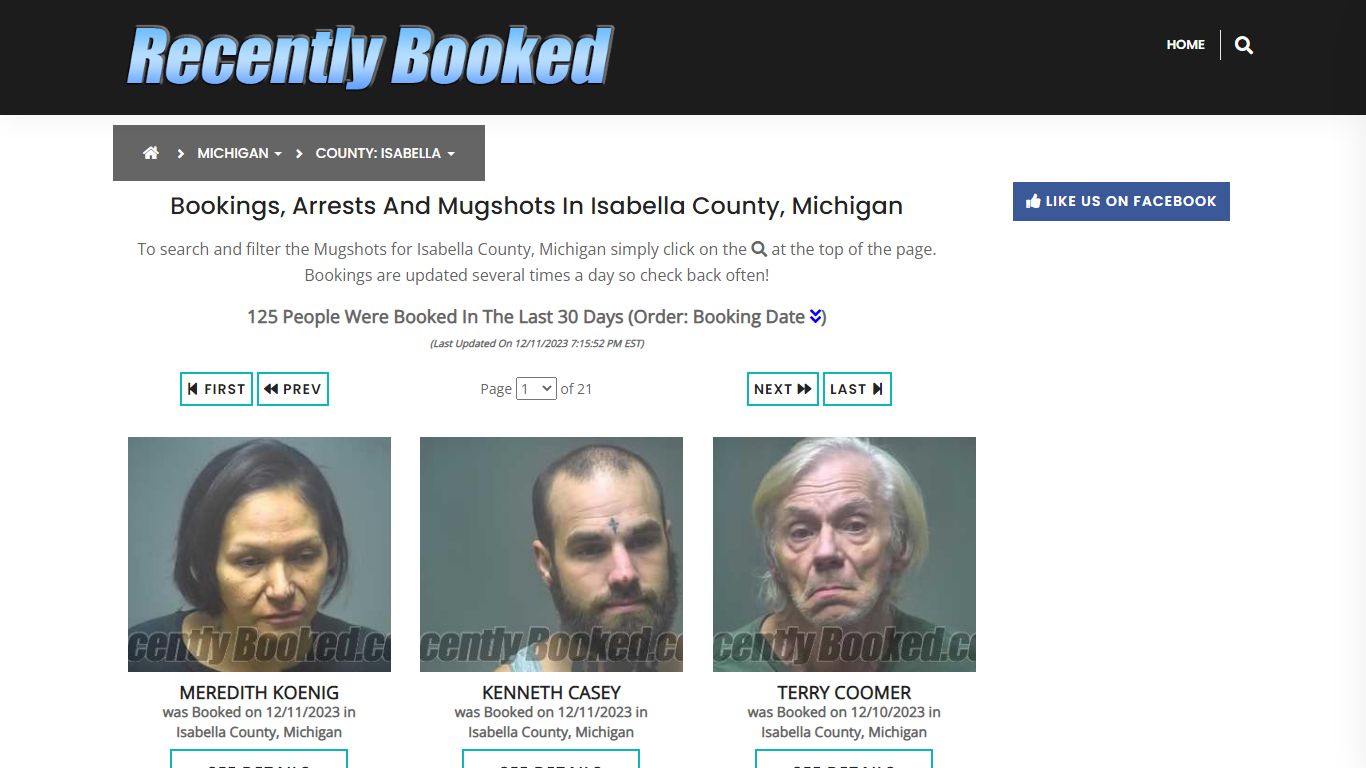 Bookings, Arrests and Mugshots in Isabella County, Michigan